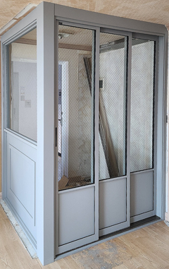 ㄱ자 파티션 중문(50바/램핑/망입강화/오픈형)